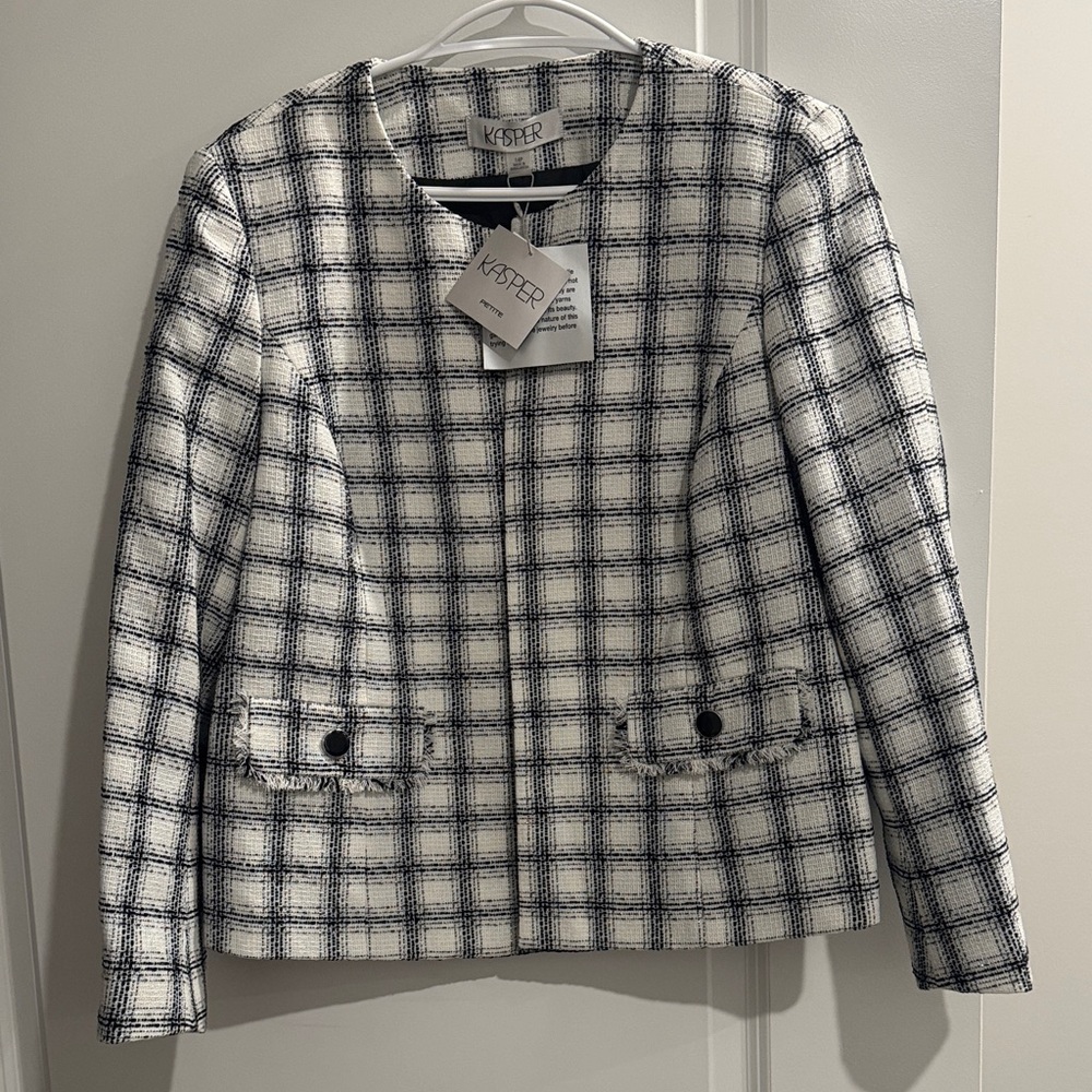 Kasper Black White Tweed Jacket NWT Sz __ Office Career - Picture 2 of 5